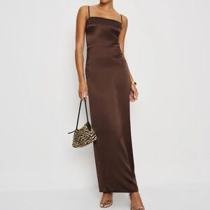 Reformation Silk Chocolate Brown Dress